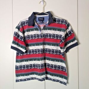 VTG 90s Catalina S Small Graphic Sailing Anchor Striped Polo Shirt Nautical